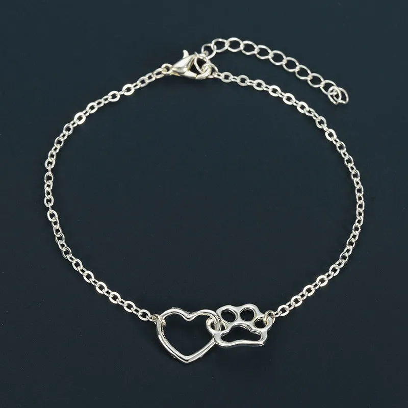 Hollow Heart Dog Paw Charm Bracelet